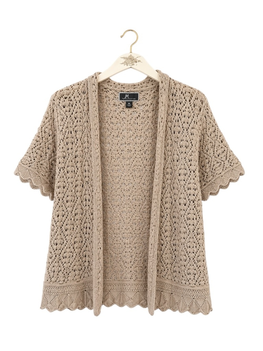 Womens Open Front Open Knit Crochet Cardigan Sweater Sz M‎ Boho Cottage Festival